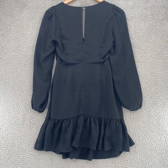 MINKPINK Dress Women Medium Black Mini Cutout Front V Neck Ruffle Balloon Sleeve - Picture 3 of 9